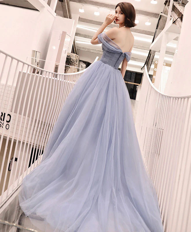 Gray Tulle Long Prom Dress, Gray Evening Dress - Deanwangkt