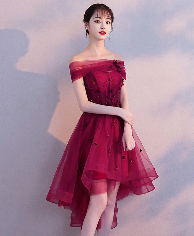 Burgundy Tulle Short Prom Dress, Burgundy Homecoming Dress - Deanwangkt