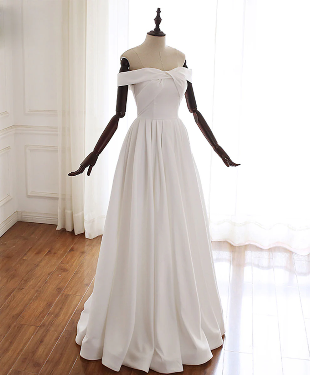 Simple White Off Shoulder Long Prom Dress White Evening Dress - Deanwangkt