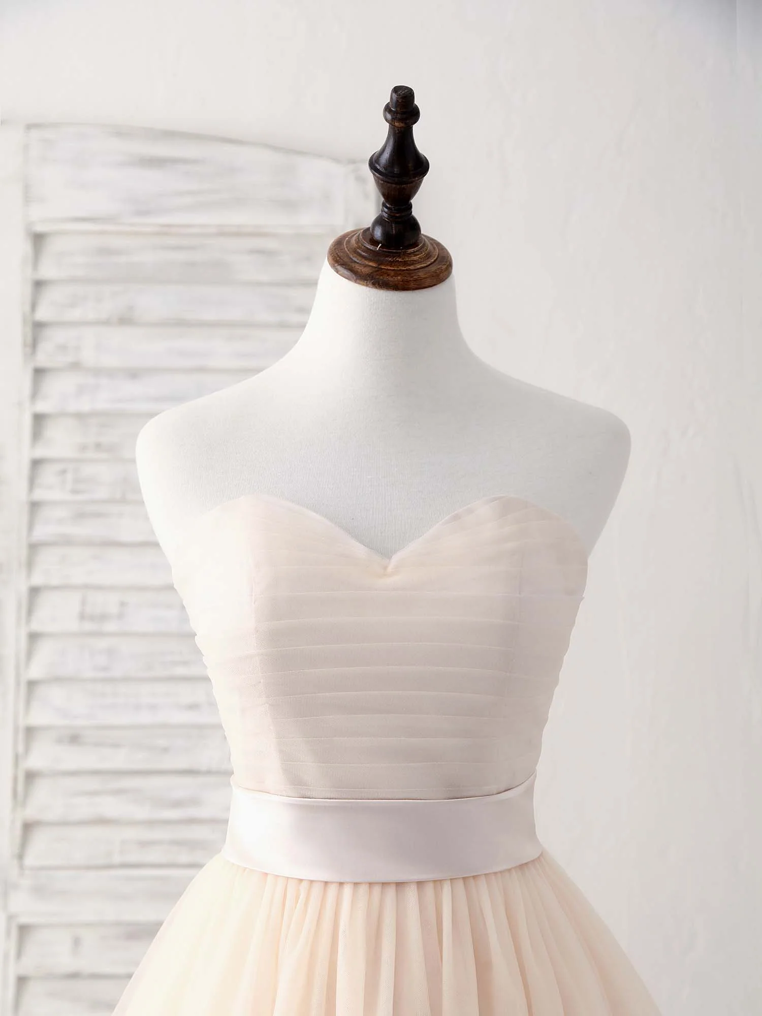 Simple Sweetheart Tulle Short Prom Dress Champagne Bridesmaid Dress - Deanwangkt