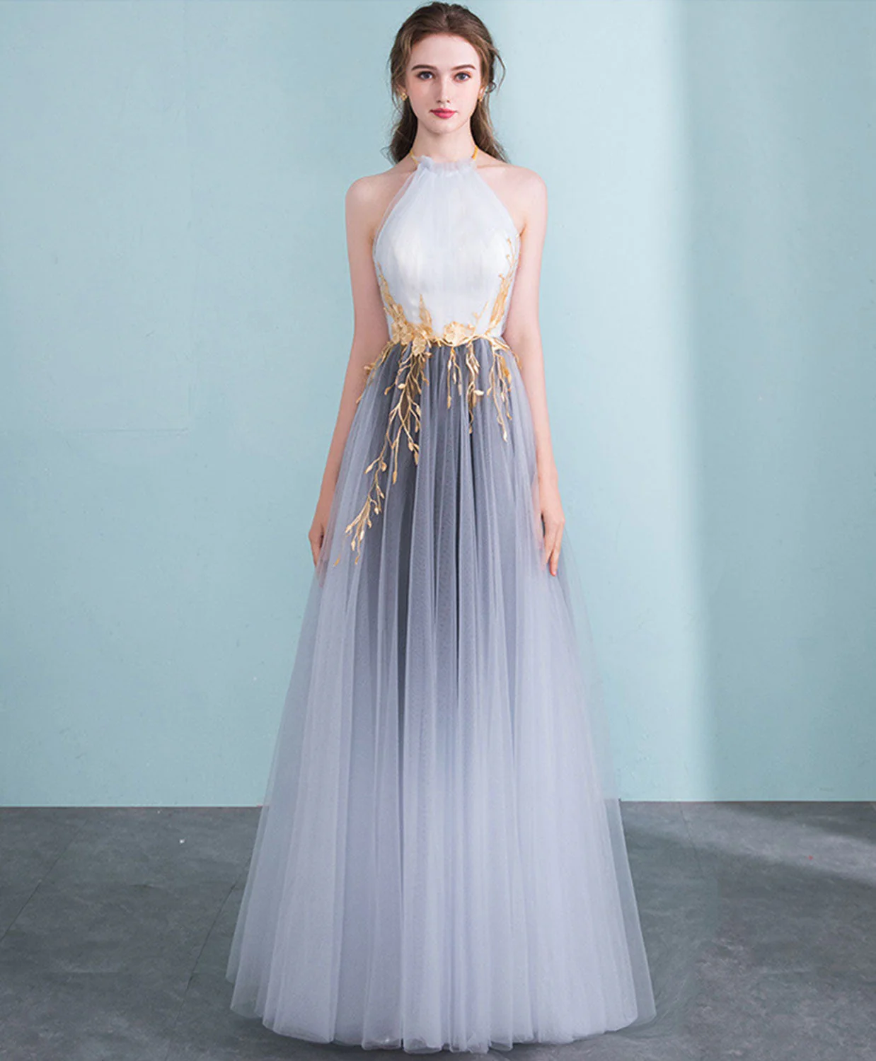 Gray Gradient Tulle Long Prom Dress, Gray Evening Dress - Deanwangkt