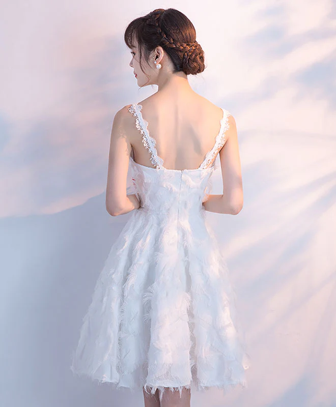 Unique White Short Prom Dress, White Homecoming Dress - Deanwangkt