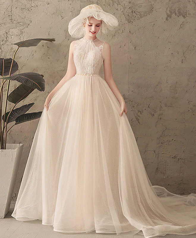 Unique Tulle Lace Long Prom Dress, Tulle Lace Wedding Dress - Deanwangkt