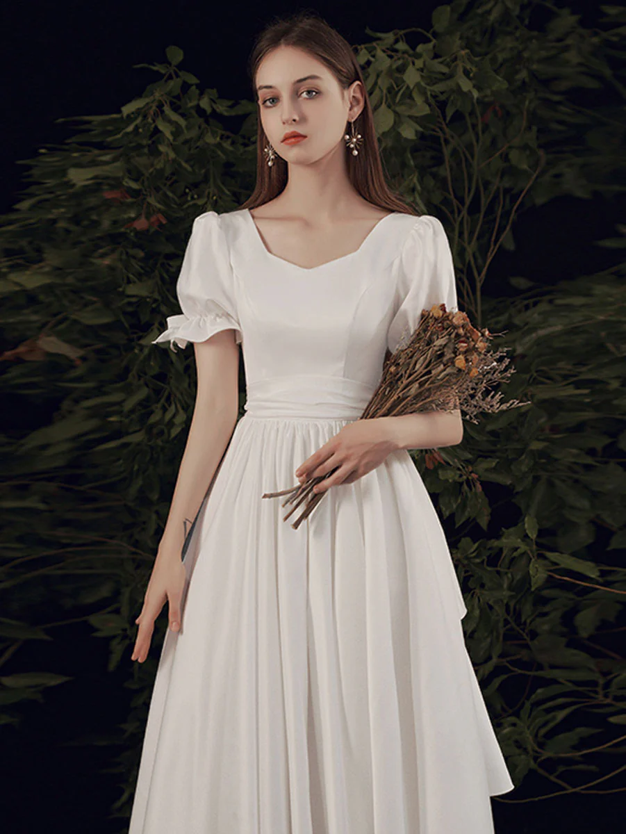 Simple  ivory Long Prom Dress, White Bridesmaid Dresses - Deanwangkt
