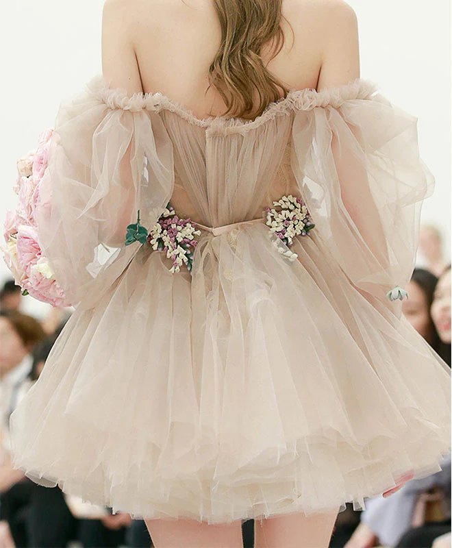 Cute Champagne Tulle Short Prom Dress, Champagne Homecoming Dress - Deanwangkt