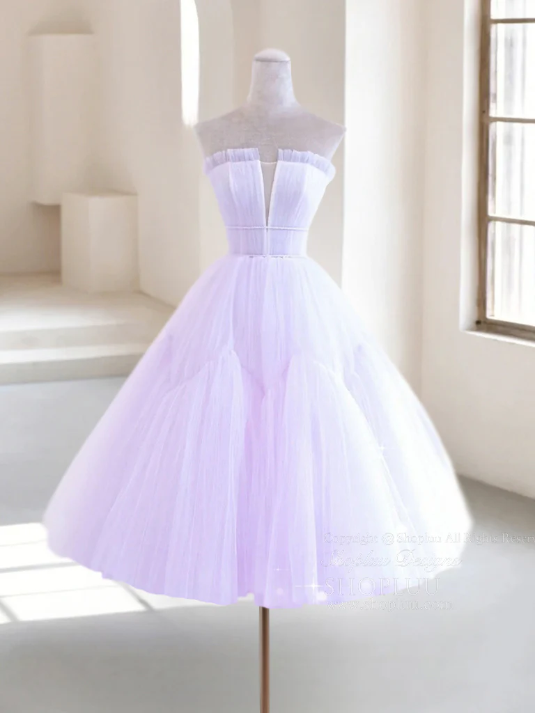 A-Line Tull Purple Short Prom Dress, Purple Homecoming Dress - Deanwangkt