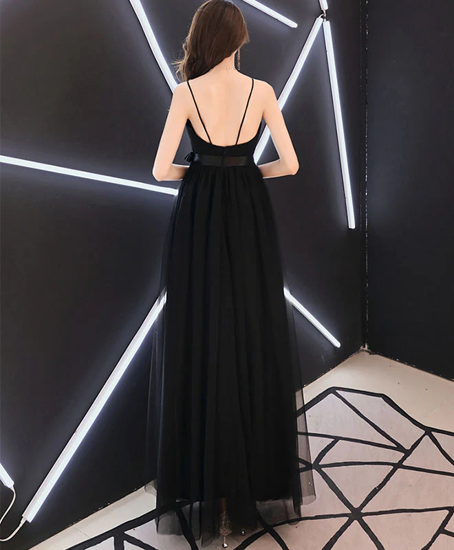 Black Sweetheart Tulle Long Prom Dress, Black Tulle Evening Dress - Deanwangkt