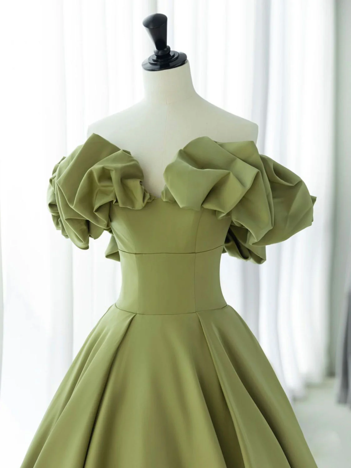 Green A-Line Satin Long Prom Dresses, Green Formal Evening Dress - Deanwangkt