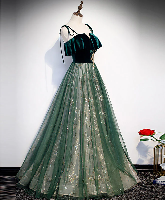 Green Tulle Lace Long Prom Dress Green Tulle Lace Formal Dress - Deanwangkt