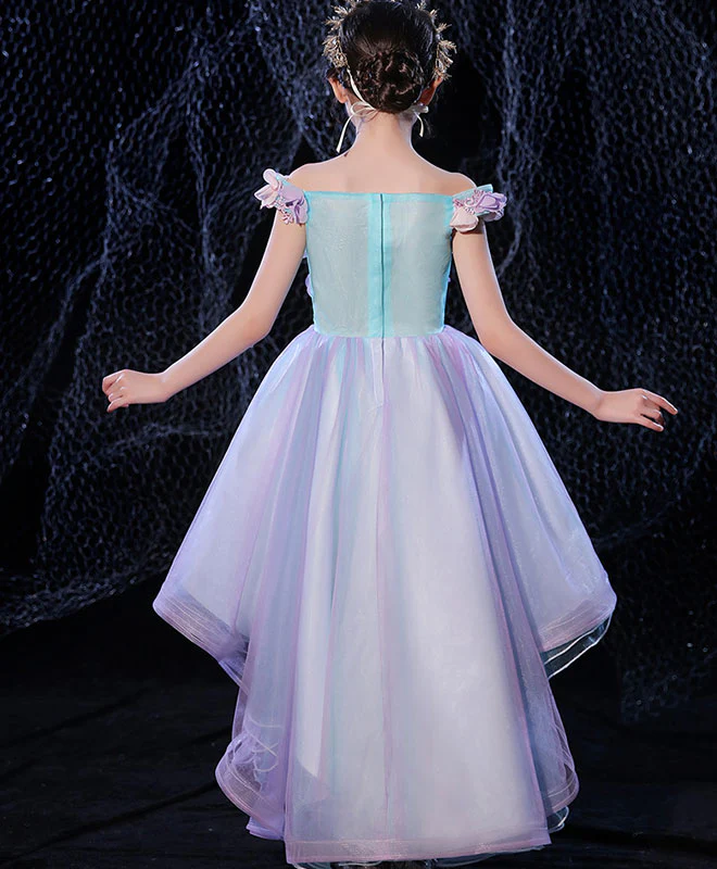 Purple Lace Tulle High Low Flower Girl Dress, Prom Dress - Deanwangkt