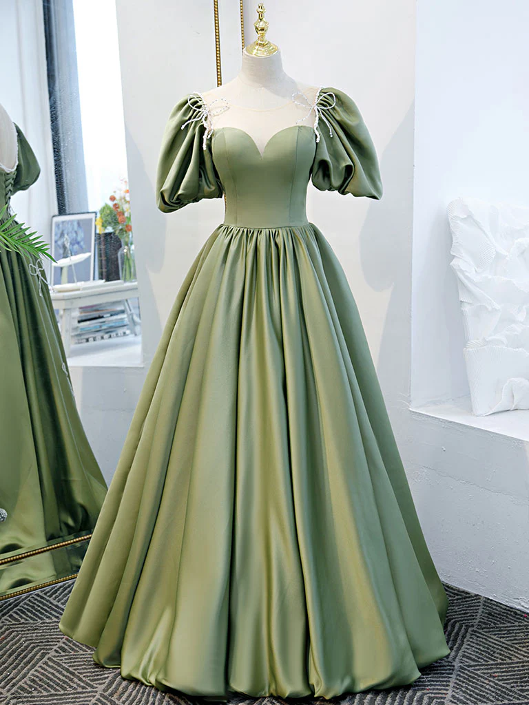 Simple Green Satin Long Prom Dress, Green Evening Dress - Deanwangkt