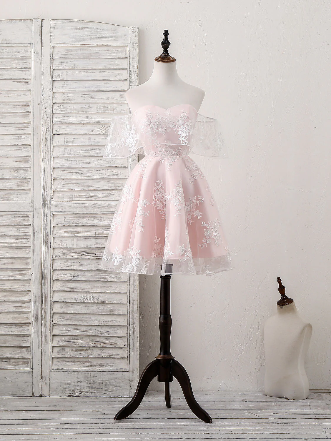 Pink Tulle Sweetheart Lace Short Prom Dress, Pink Homecoming Dress - Deanwangkt