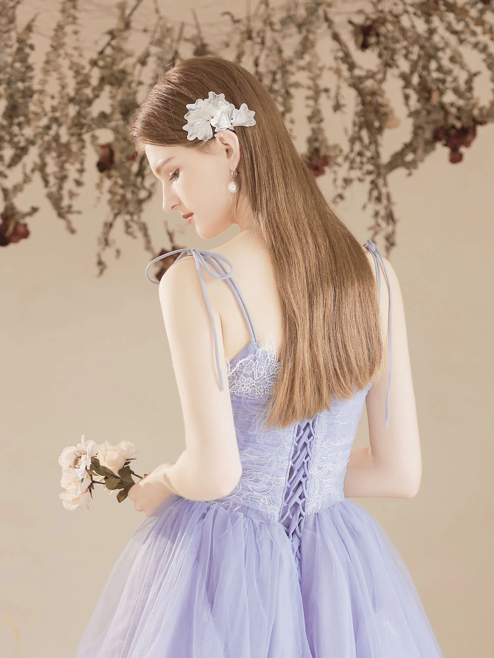 A-Line Tulle Lace Purple Long Prom Dresses, Purple Formal Evening Dress - Deanwangkt