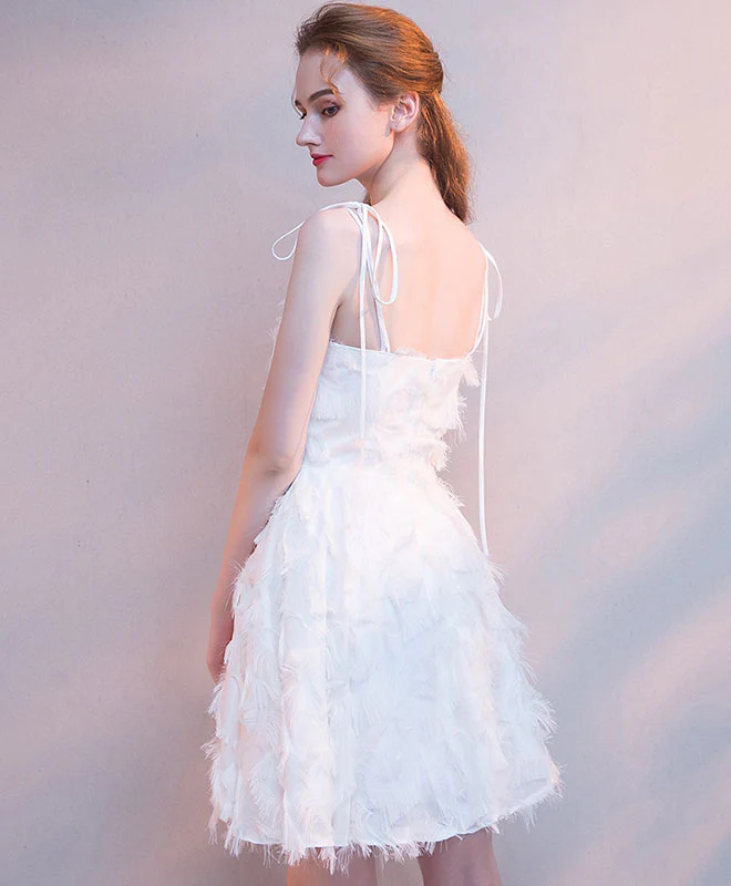 White V Neck Short Prom Dress, White Homecoming Dress - Deanwangkt