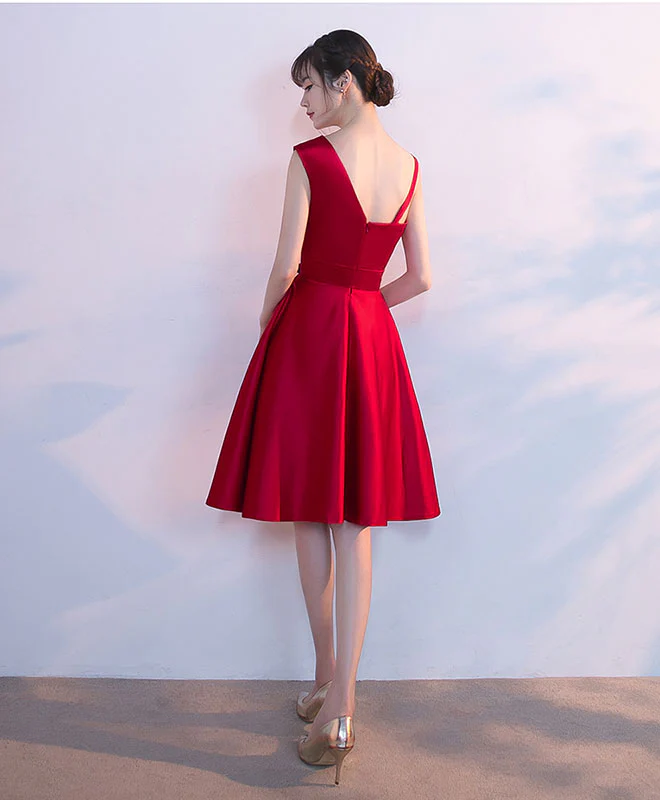 Simple Burgundy Satin Short Prom Dress, Homecoming Dress - Deanwangkt