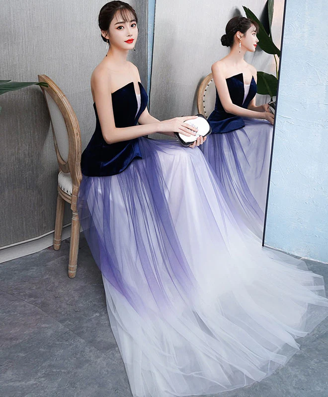 Simple V Neck Tulle Purple Long Prom Dress, Purple Evening Dress - Deanwangkt