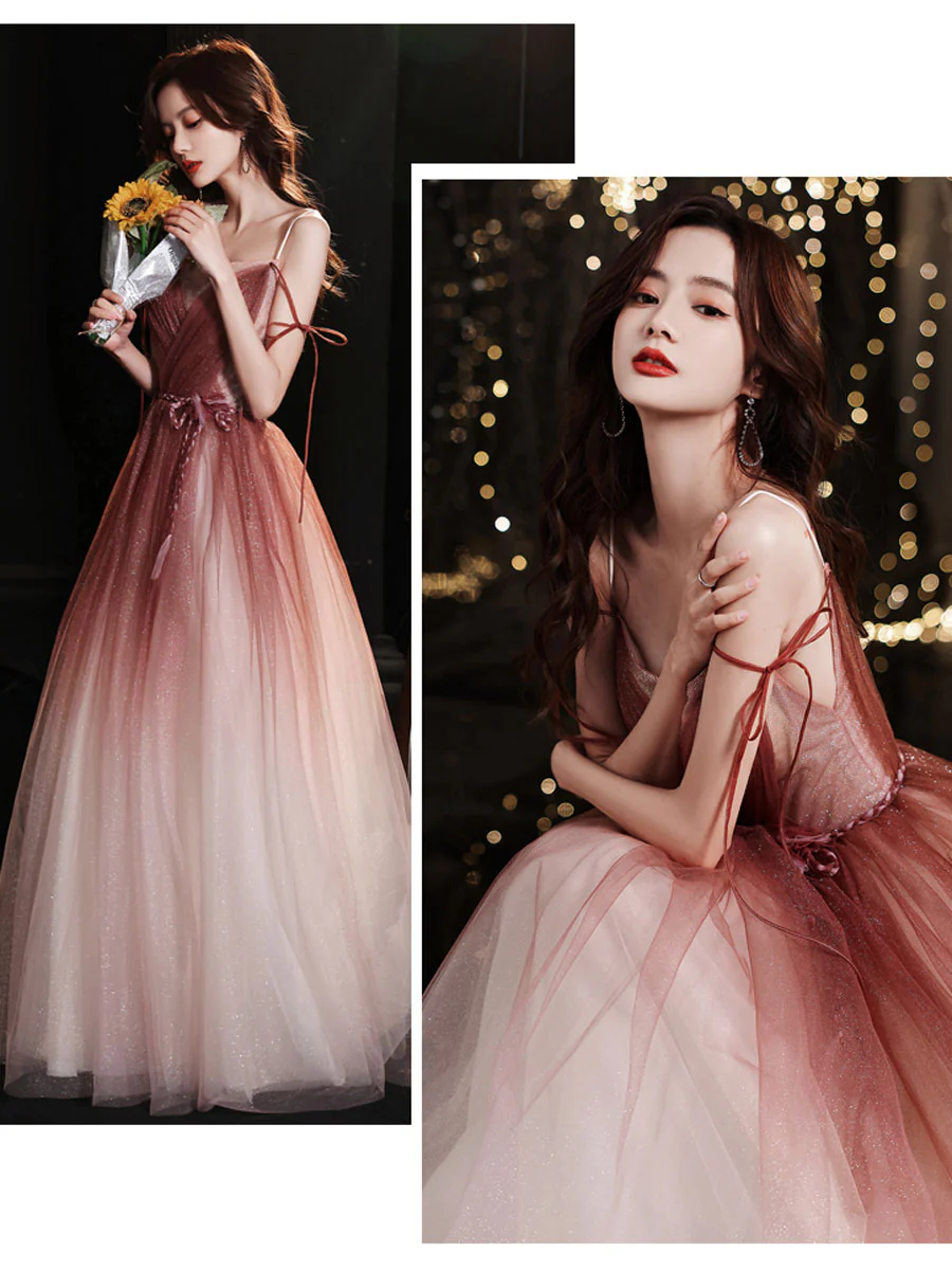Simple Burgundy Tulle Long Prom Dress, Burgundy Formal Graduation Dress - Deanwangkt