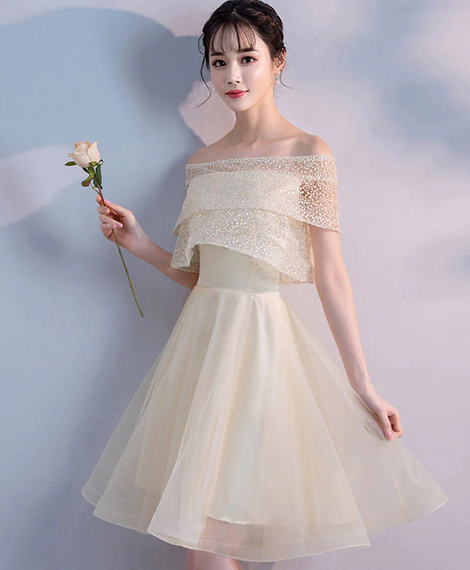 Champagne Tulle Short Prom Dress, Champagne Homecoming Dress - Deanwangkt