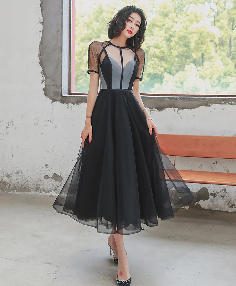 Black Tulle Short Prom Dress , A Line Black Homecoming Dress - Deanwangkt