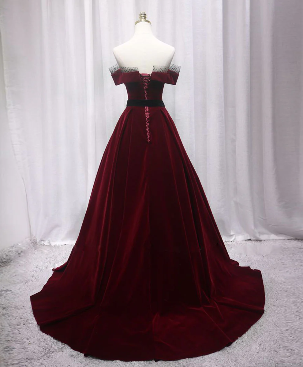Burgundy Long Off Shoulder Prom Dress Long Evening Dress - Deanwangkt