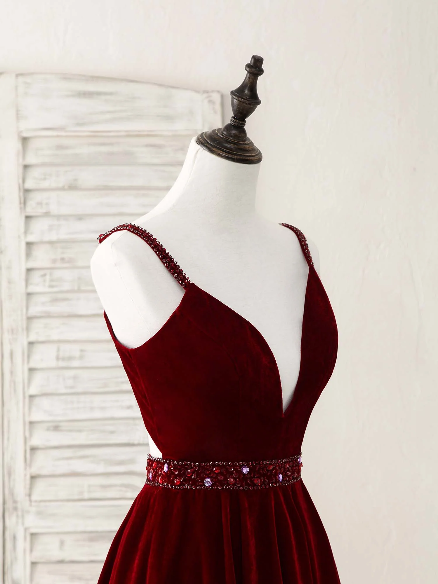 Burgundy V Neck Velvet Short Prom Dress, Burgundy Homecoming Dress - Deanwangkt