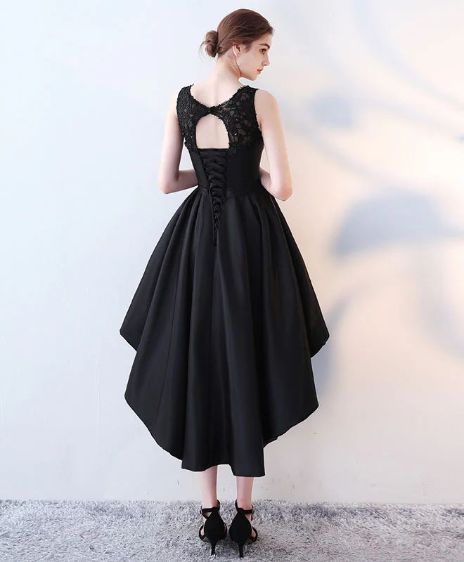 Cute Black Lace High Low Prom Dress, Lace Evening Dress - Deanwangkt