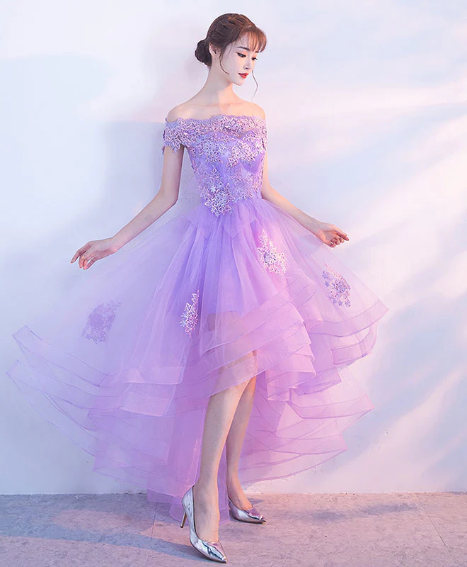Purple Tulle Lace Applique Prom Dress, Purple Homecoming Dress - Deanwangkt