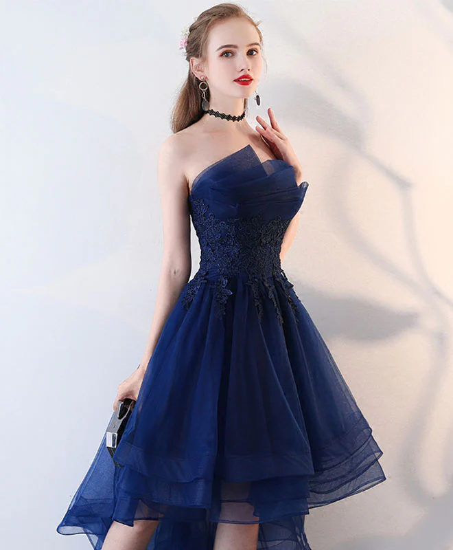 Dark Blue Tulle Short Prom Dress, High Low Homecoming Dresses - Deanwangkt