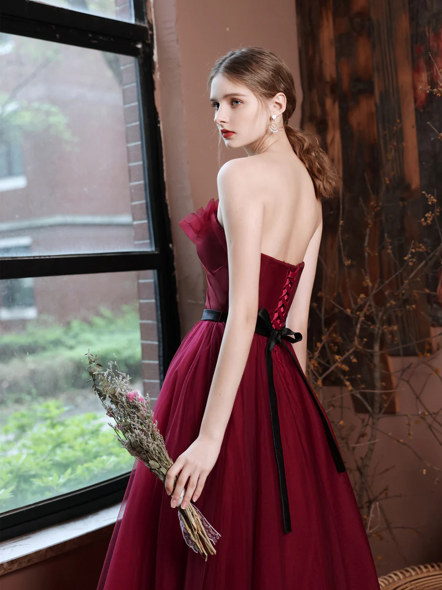 A-Line Burgundy Long Prom Dresses, Burgundy Formal Evening Dresses - Deanwangkt