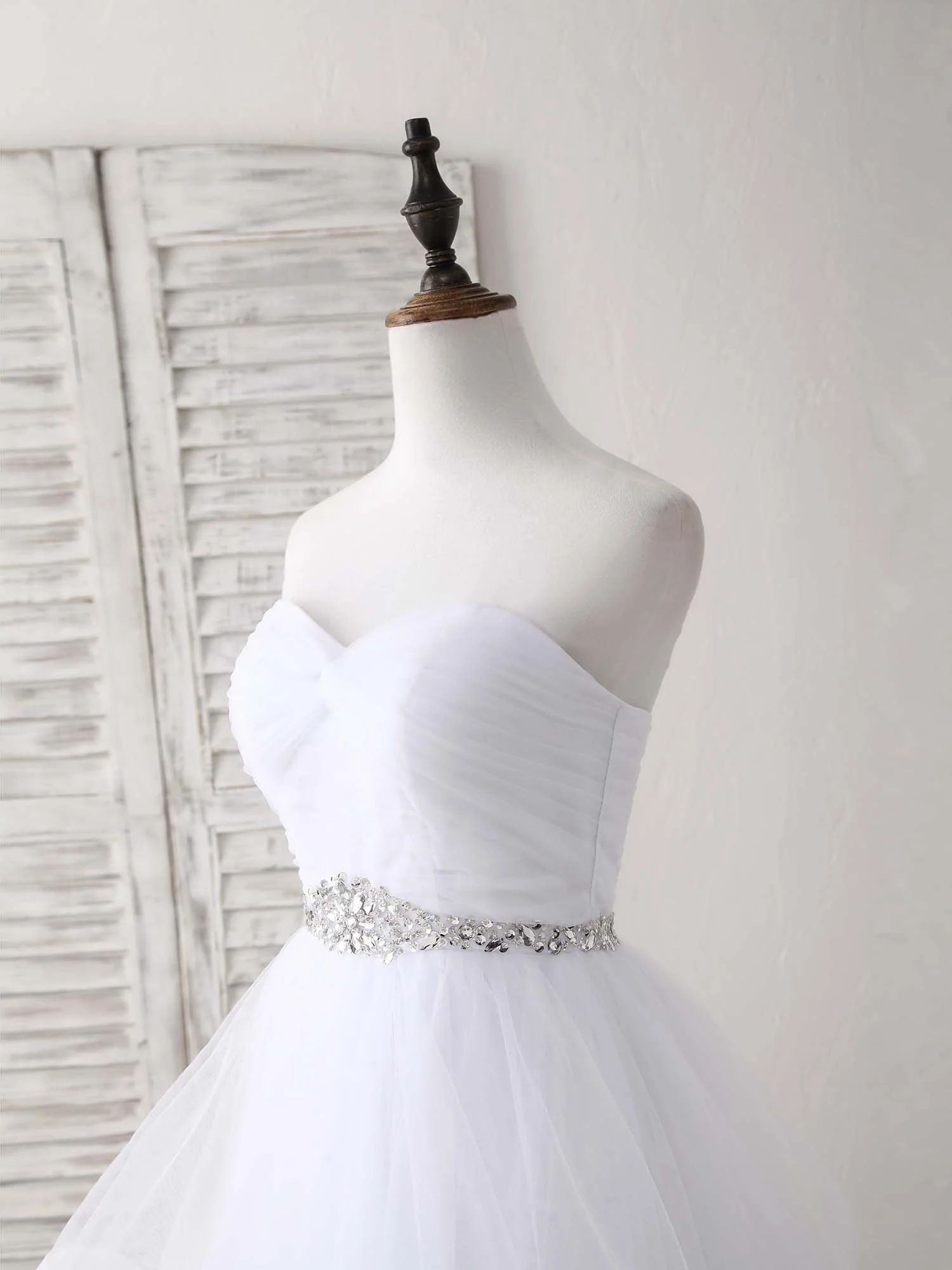 White Sweetheart Neck Tulle Long Prom Dress, White Formal Graduation Dress - Deanwangkt