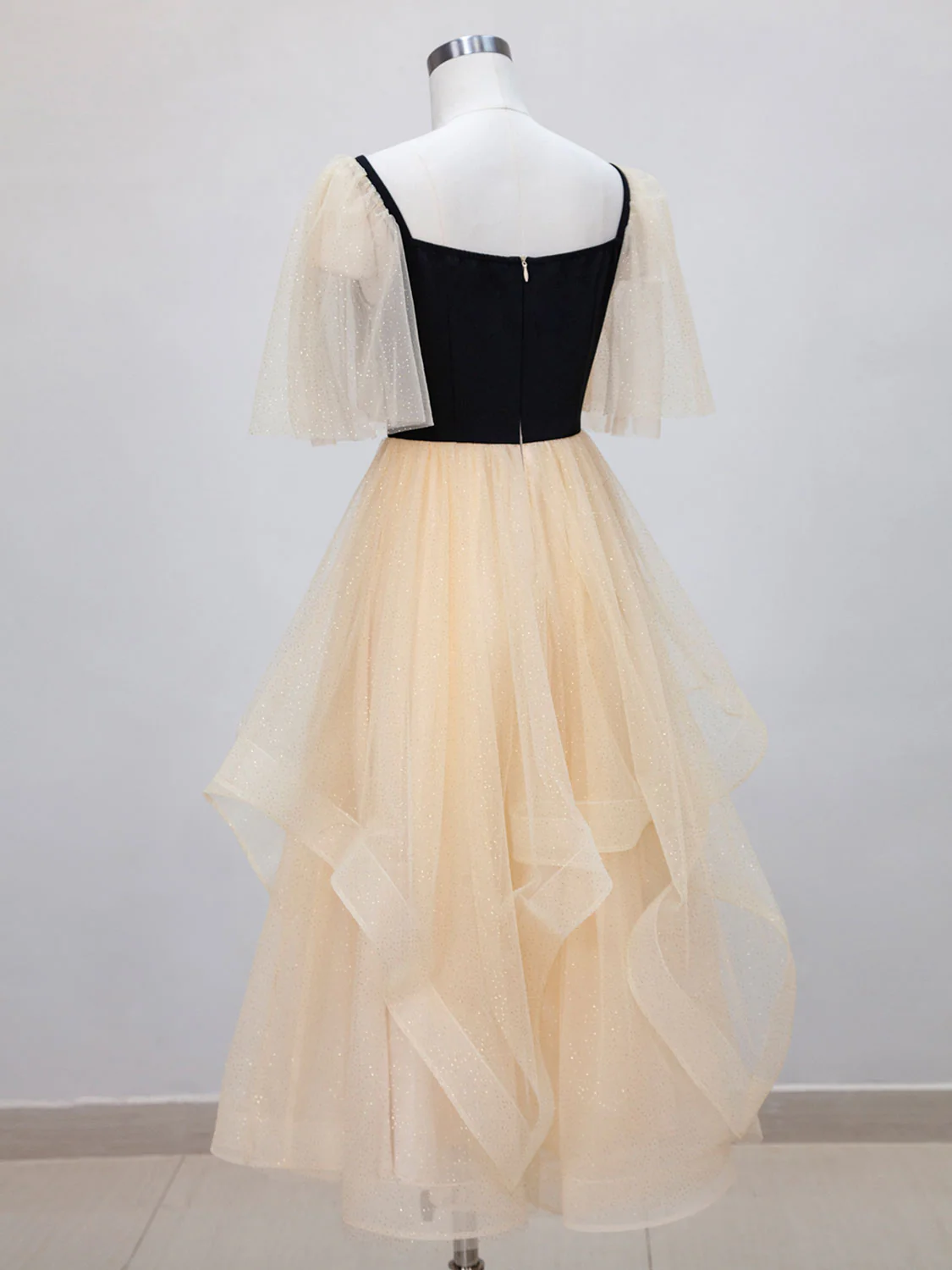 Champagne A-Line Tulle Short Prom Dresses, Champagne Formal Dress - Deanwangkt