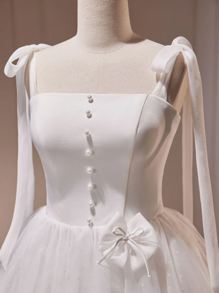 White A-Line Tulle Short Prom Dress, Cute White Homecoming Dress - Deanwangkt