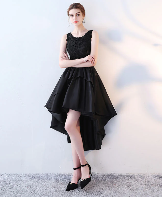Cute Black Lace High Low Prom Dress, Lace Evening Dress - Deanwangkt
