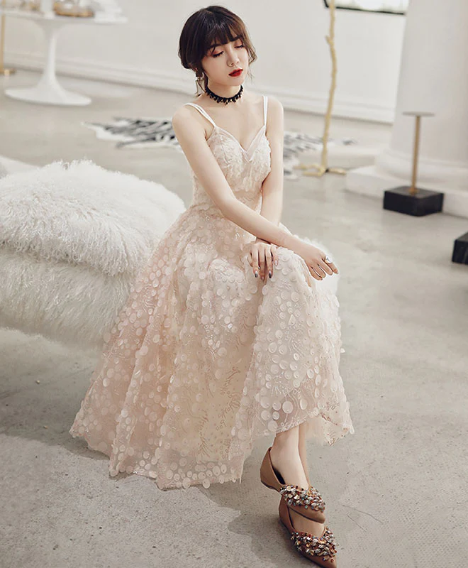 Champagne Tulle Prom Dress, Unique Champagne Formal Dress - Deanwangkt