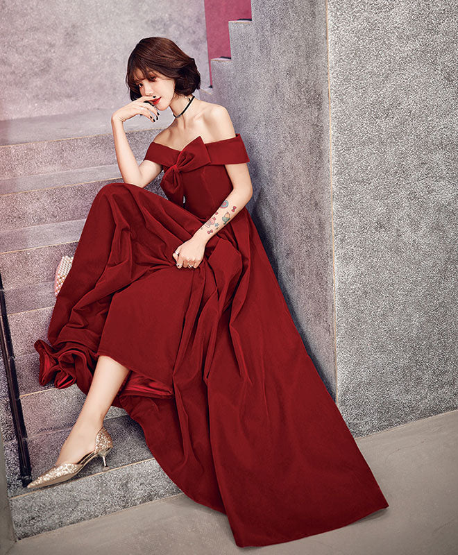 Simple Sweetheart Burgundy Long Prom Dress, Evening Dress - Deanwangkt