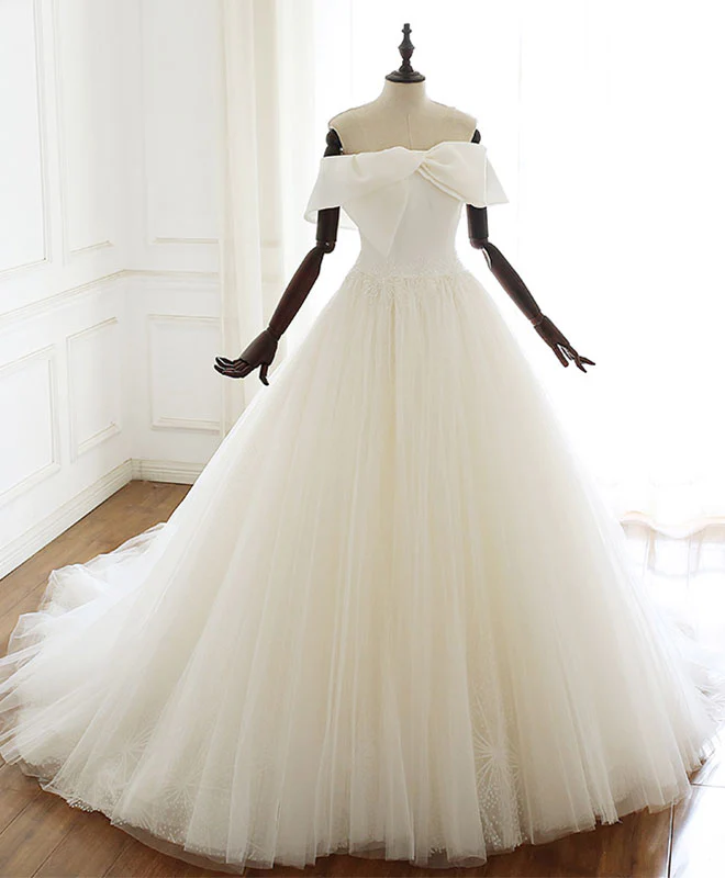 White Tulle Long Prom Dress White Tulle Wedding Dress - Deanwangkt