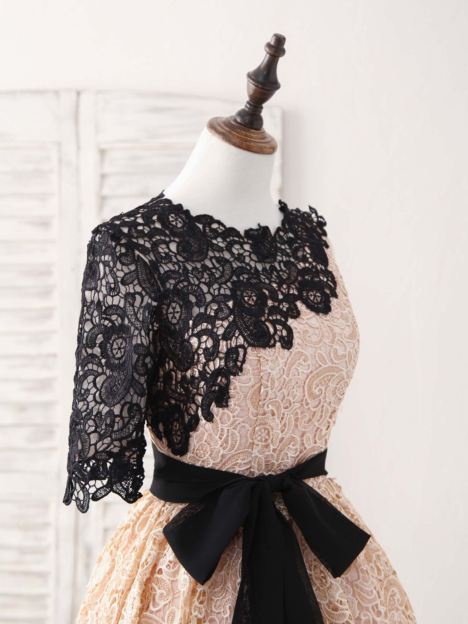 Champagne Lace Short Prom Dress, Champagne Homecoming Dress - Deanwangkt