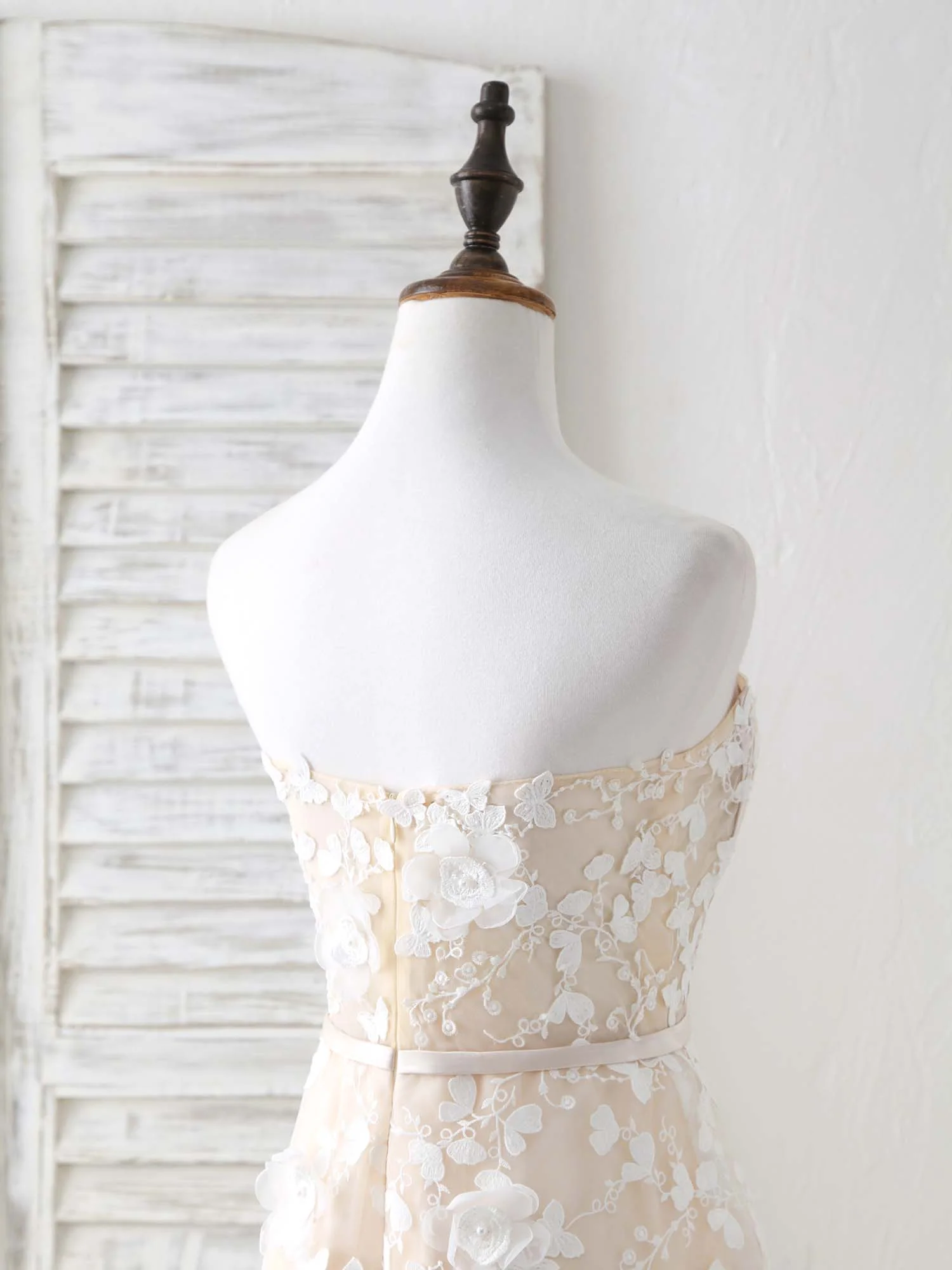 Champagne Tulle Lace Applique Long Prom Dress Champagne Evening Dress - Deanwangkt