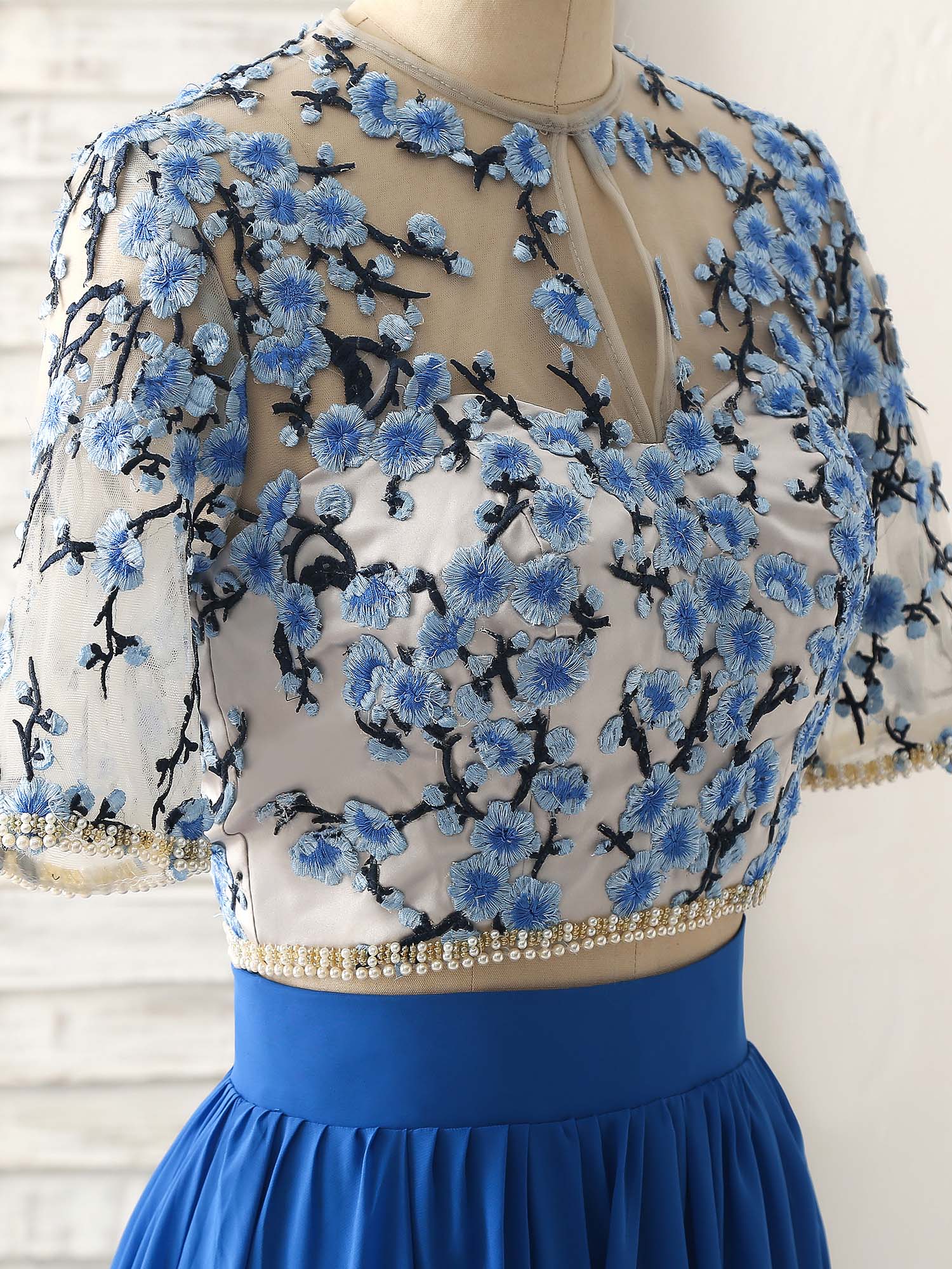 Unique Blue Two Pieces Long Prom Dress Applique Formal Dress - Deanwangkt