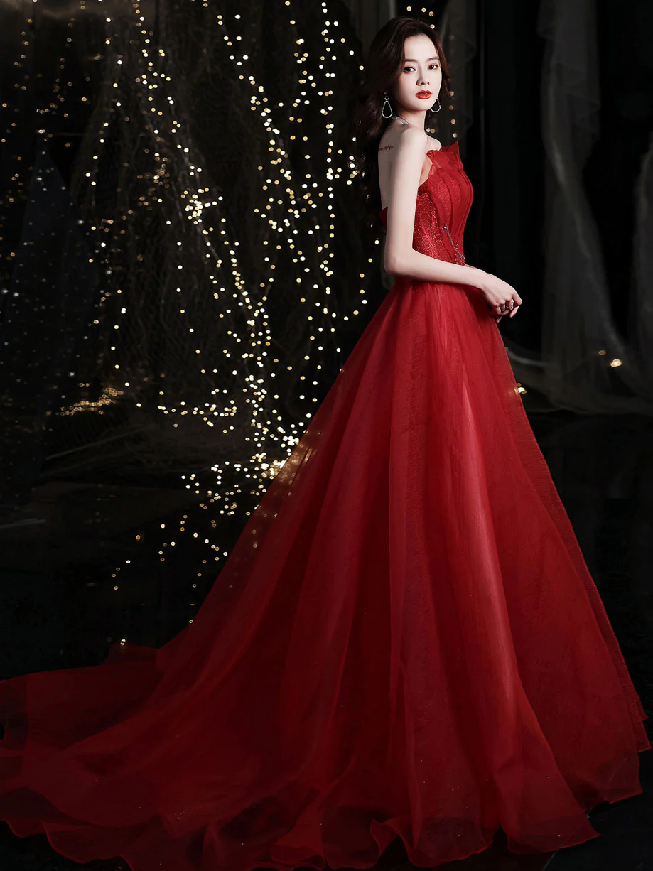 Burgundy Long Prom Dresses, Burgundy Formal Graduation Dresses - Deanwangkt