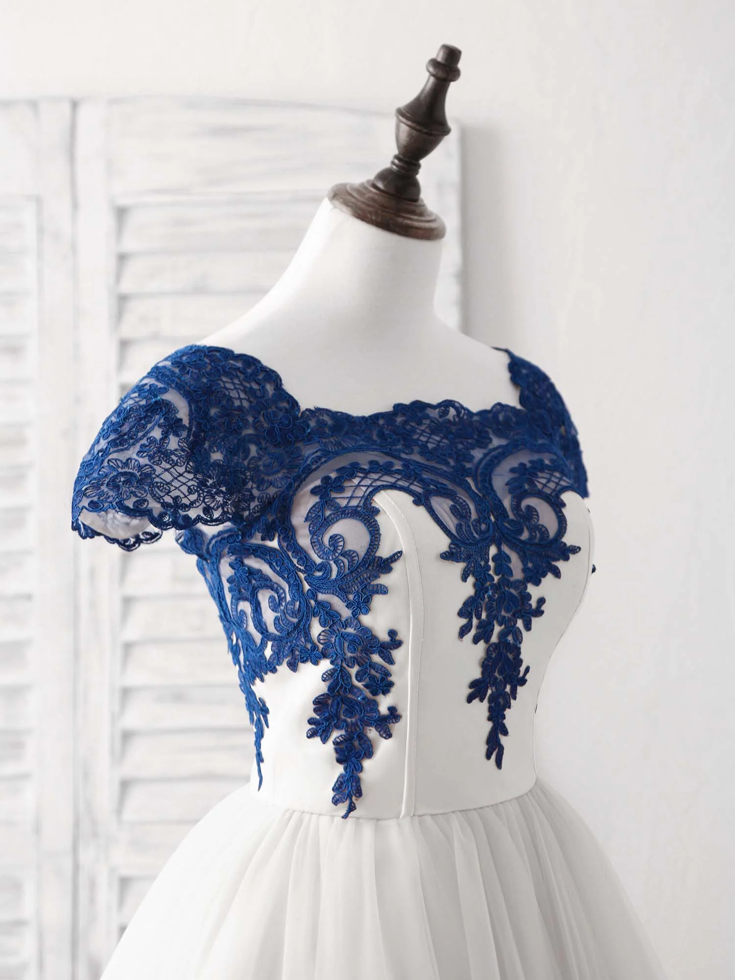 White Tulle Lace Applique Short Prom Dress, Tulle Homecoming Dress - Deanwangkt