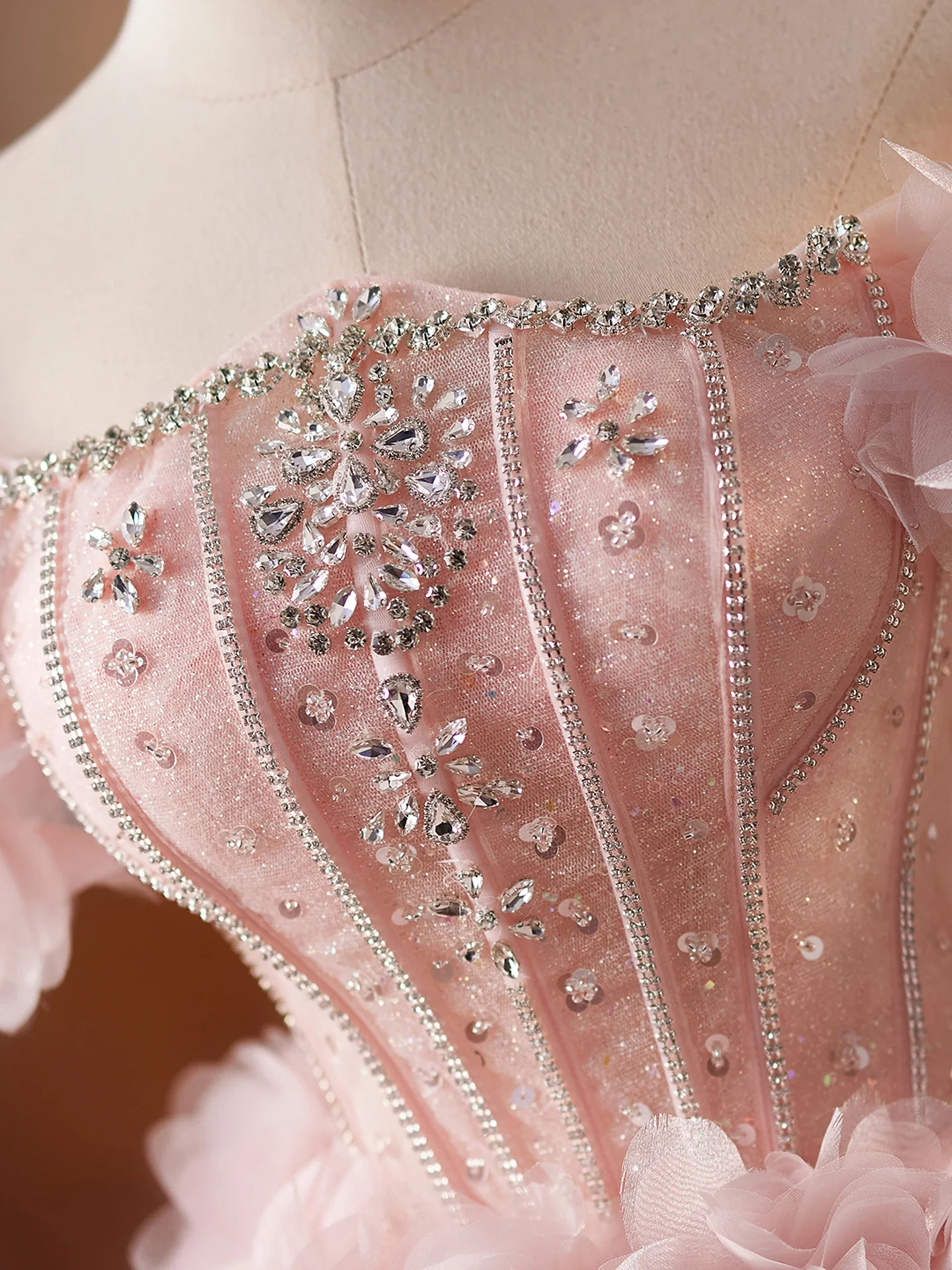 Cute Tulle Beads Flower Pink Short Prom Dress, Pink Homecoming Dress - Deanwangkt