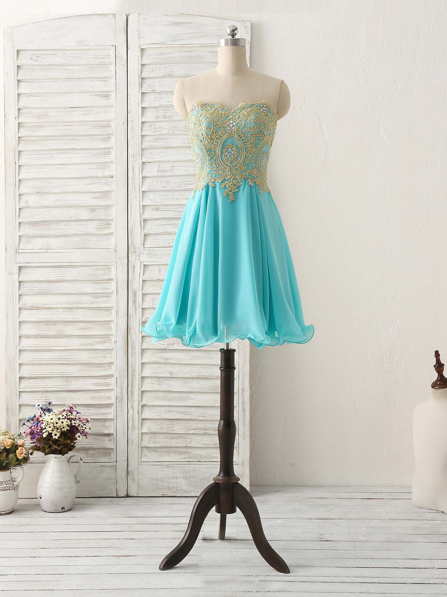 Cute Green Lace Applique Short Prom Dress Green Homecoming Dress - Deanwangkt