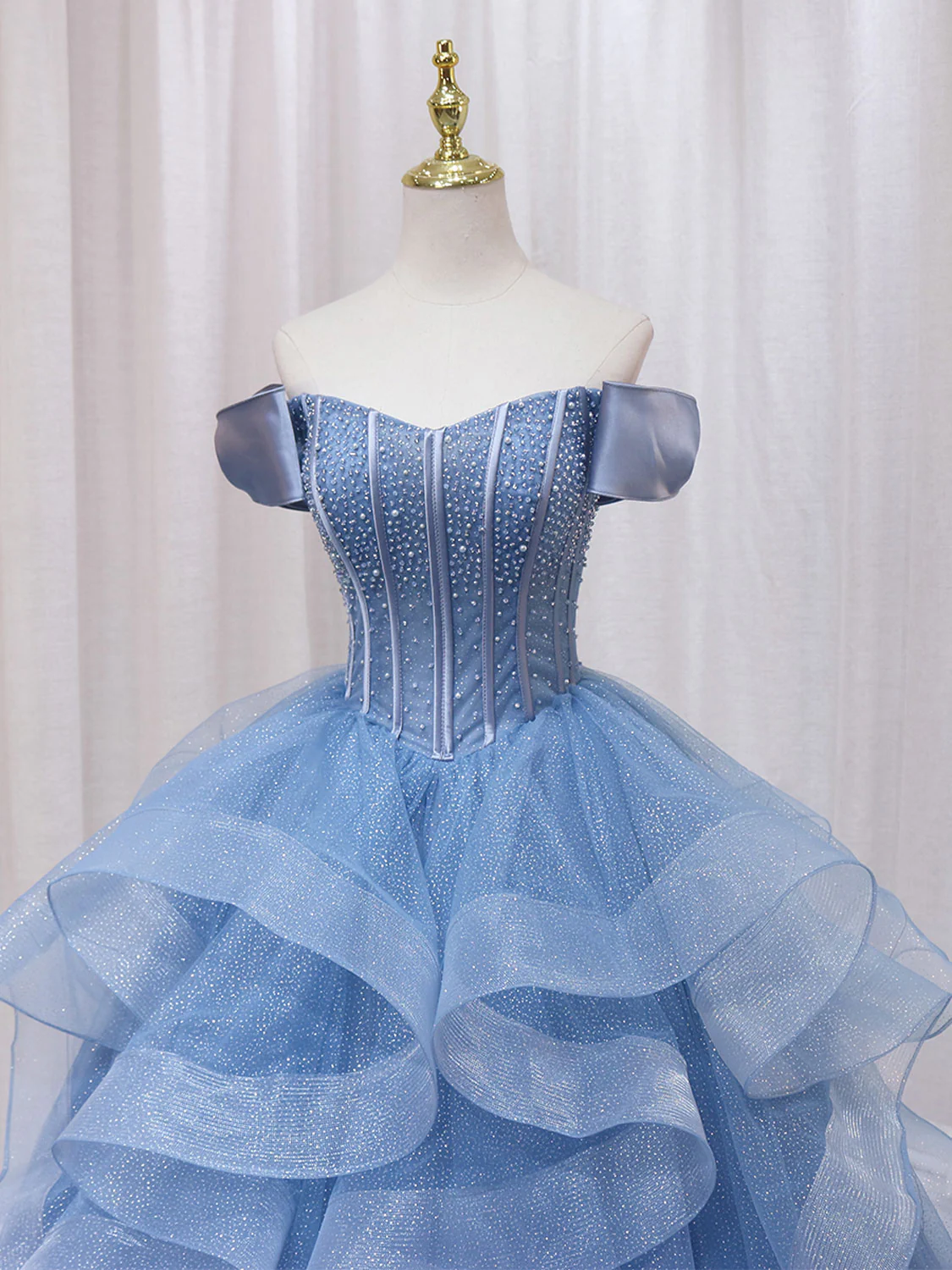 A-Line Blue Tulle Long Prom Dress, Blue Sweet 16 Dress - Deanwangkt