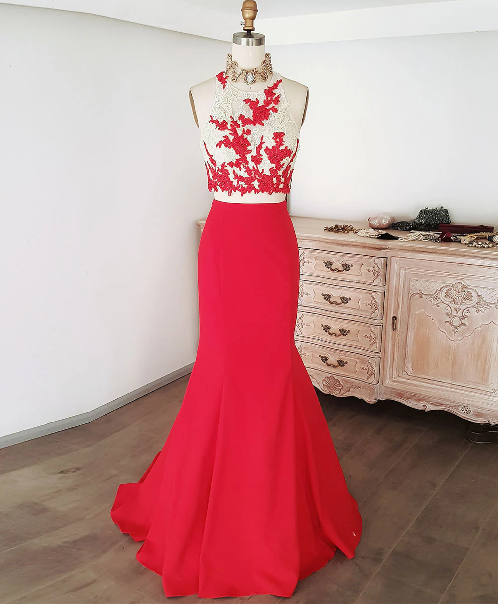 Red Mermaid Long Prom Dress, Red Formal Graduation Dress - Deanwangkt