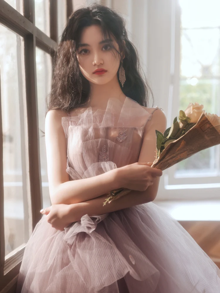 Pink Tulle Long Prom Dress, Pink Tulle Sweet 16 Dress - Deanwangkt