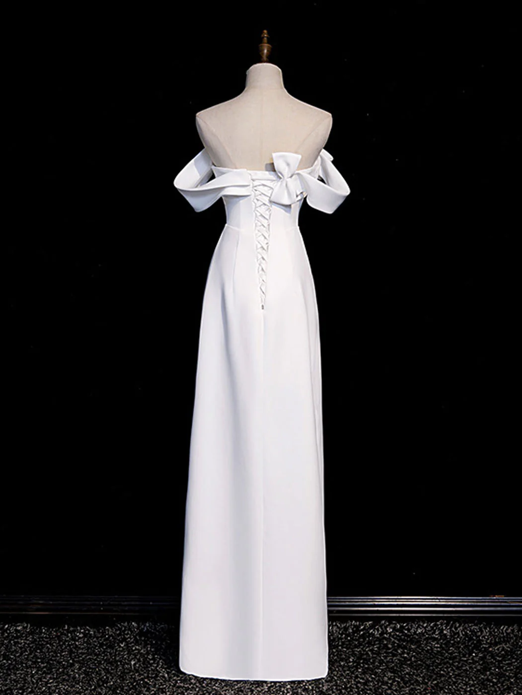 Simple White Off Shoulder Satin Long Prom Dress, White Long Formal Dress - Deanwangkt