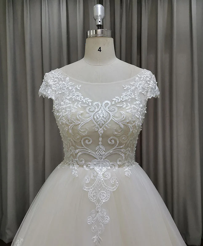 Light Champagne Tulle Lace Long Wedding Dress Lace Bridal Dress - Deanwangkt
