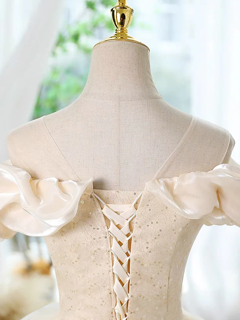 Champagne Tulle Lace Short Prom Dress, Champagne Homecoming Dress - Deanwangkt