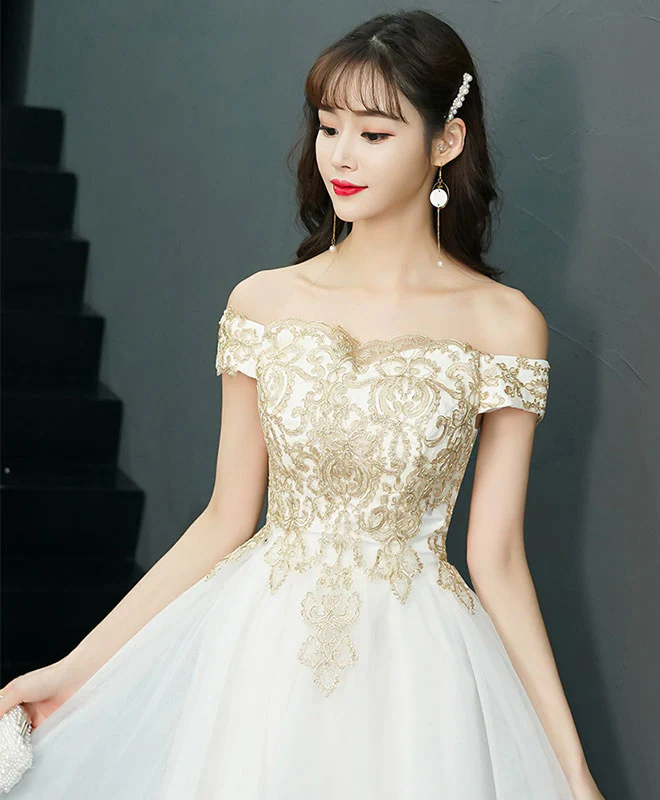 White Tulle Off Shoulder Short Prom Dress, Tulle Homecoming Dress - Deanwangkt
